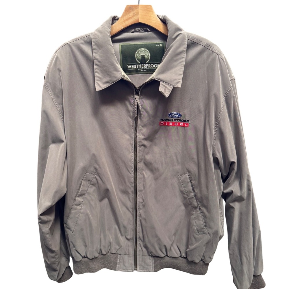 Weatherproof Ford‎ Power Stroke Diesel Bomber Jacket Men's L Gray Full Zip Lined